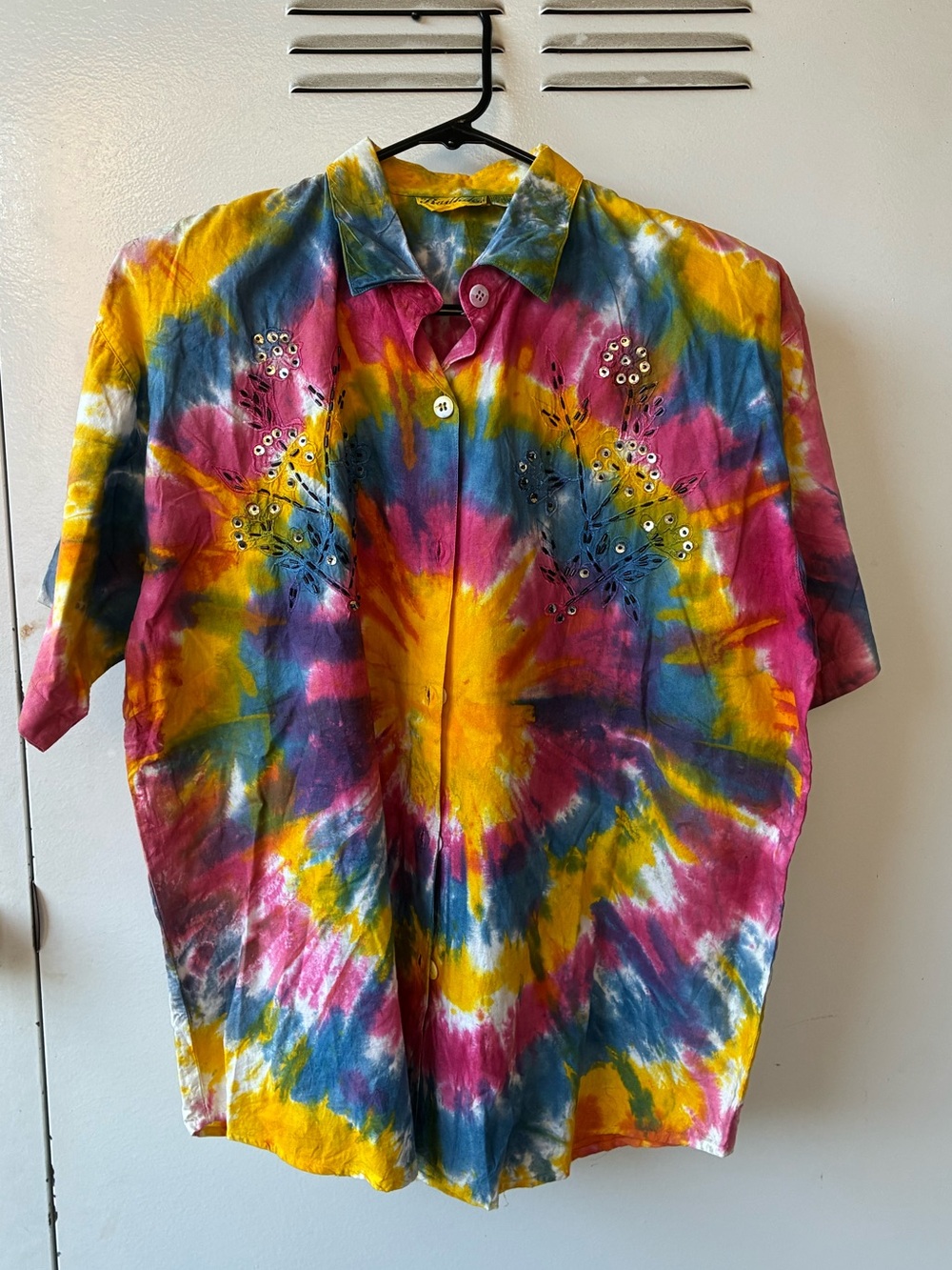 Tie-Dye Short Sleeve Button-Up Shirt - Multicolor